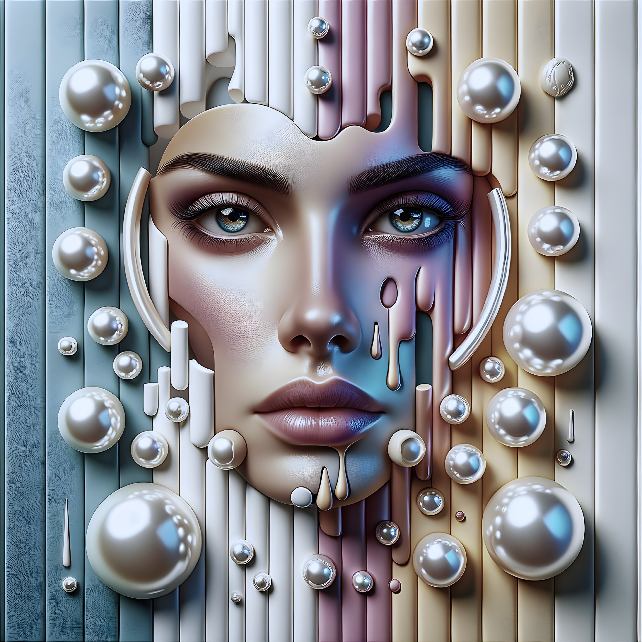 Stylized portrait of a woman with dynamic elements