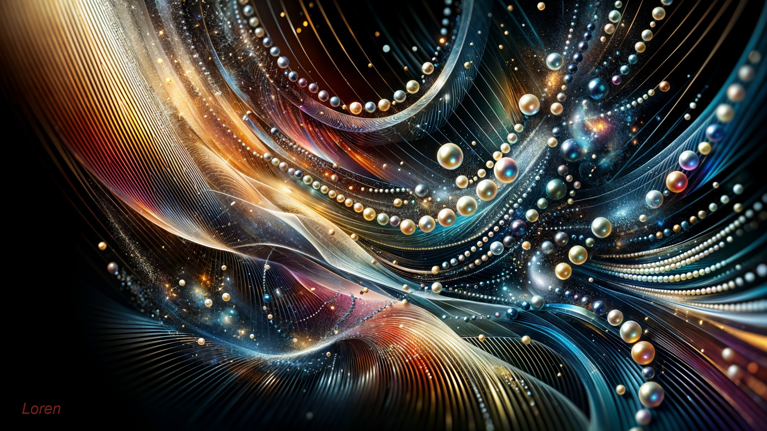 Vibrant Abstract Art with Swirling Lines and Spheres