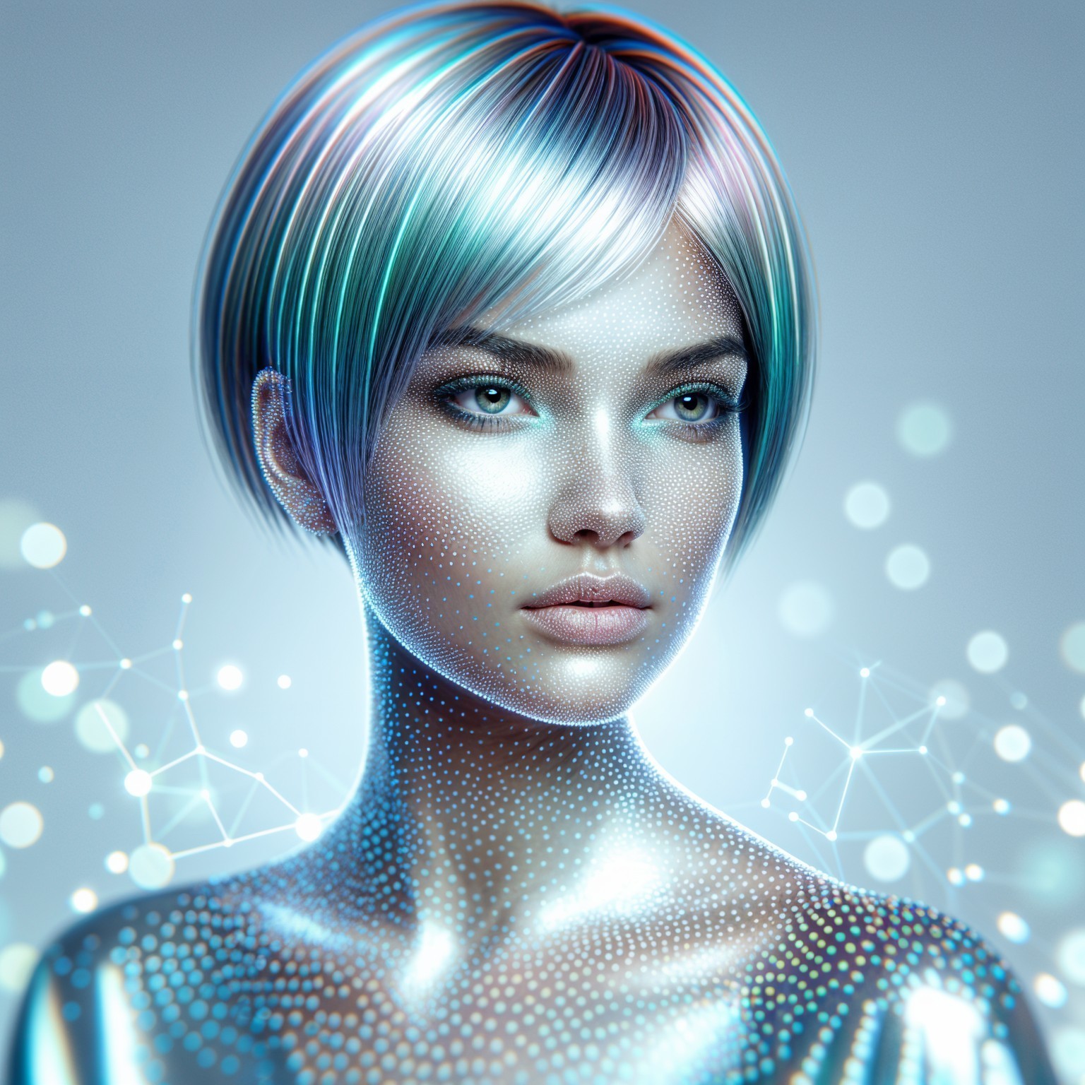 Futuristic Portrait of a Young Woman with Digital Elements