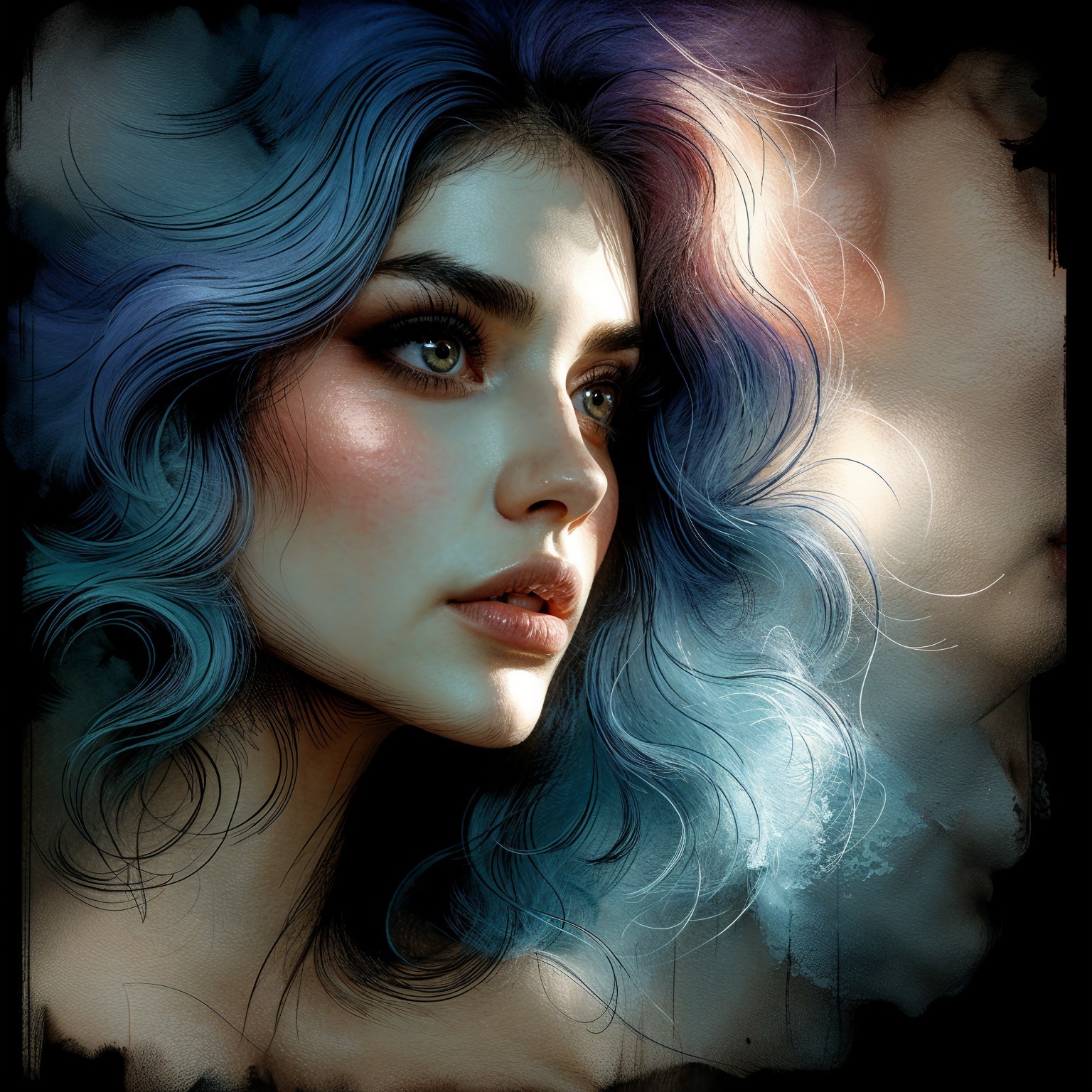 Portrait of a Woman with Blue to Lavender Hair