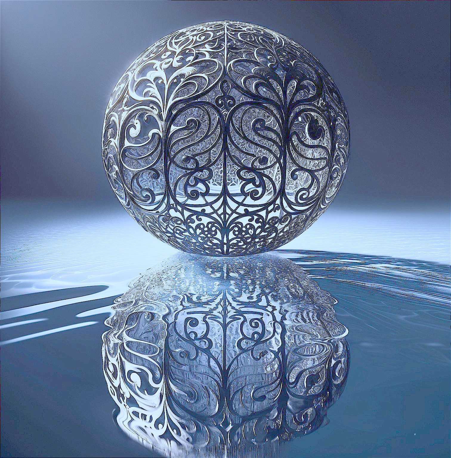 Intricate Orb Reflected on Calm Waters