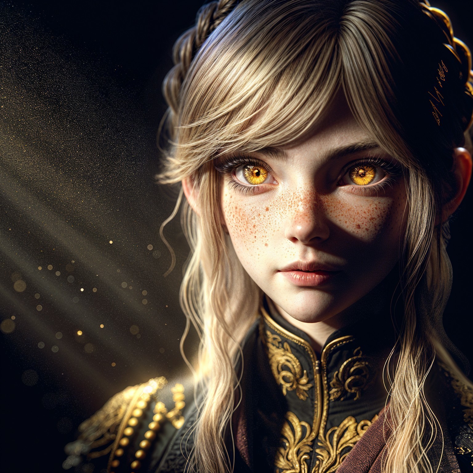 Young girl with golden eyes in elegant attire