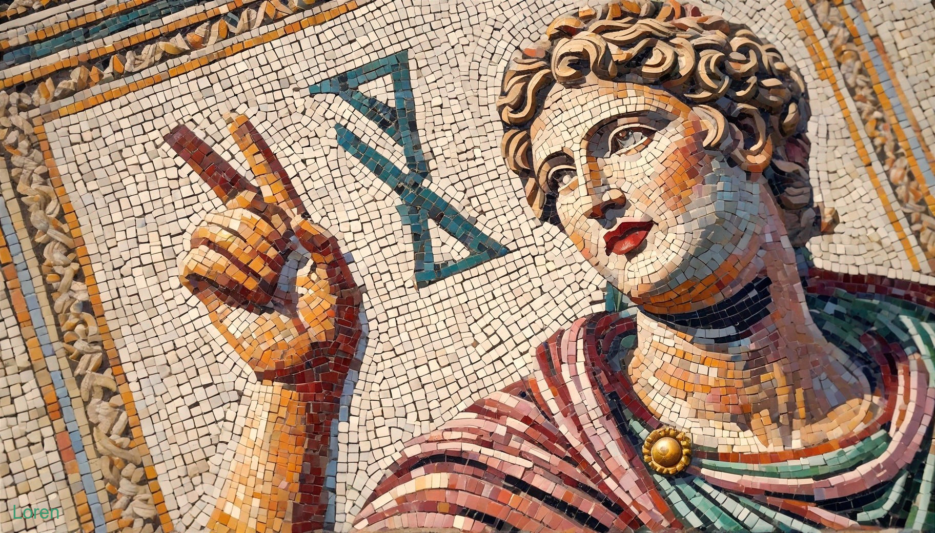 Ancient Mosaic Depicting Peace Gesture with Colors