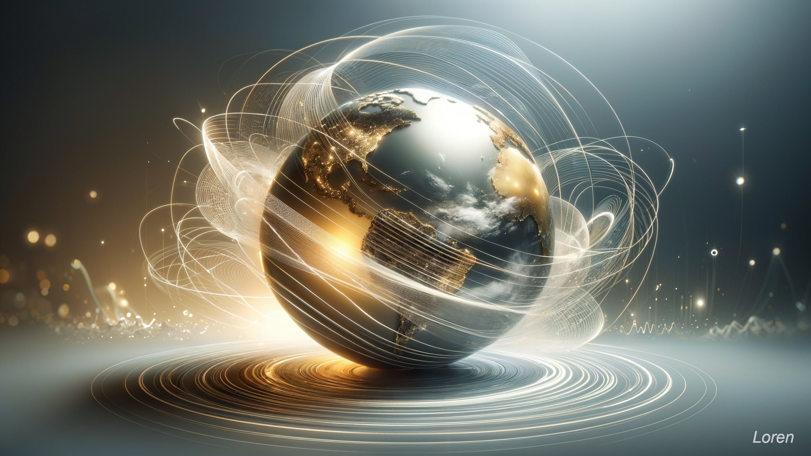Glowing Globe in Ethereal Atmosphere with Light Trails