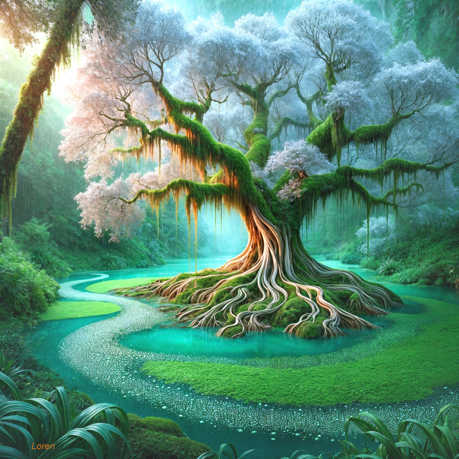 Majestic Tree in Vibrant Tranquil Landscape