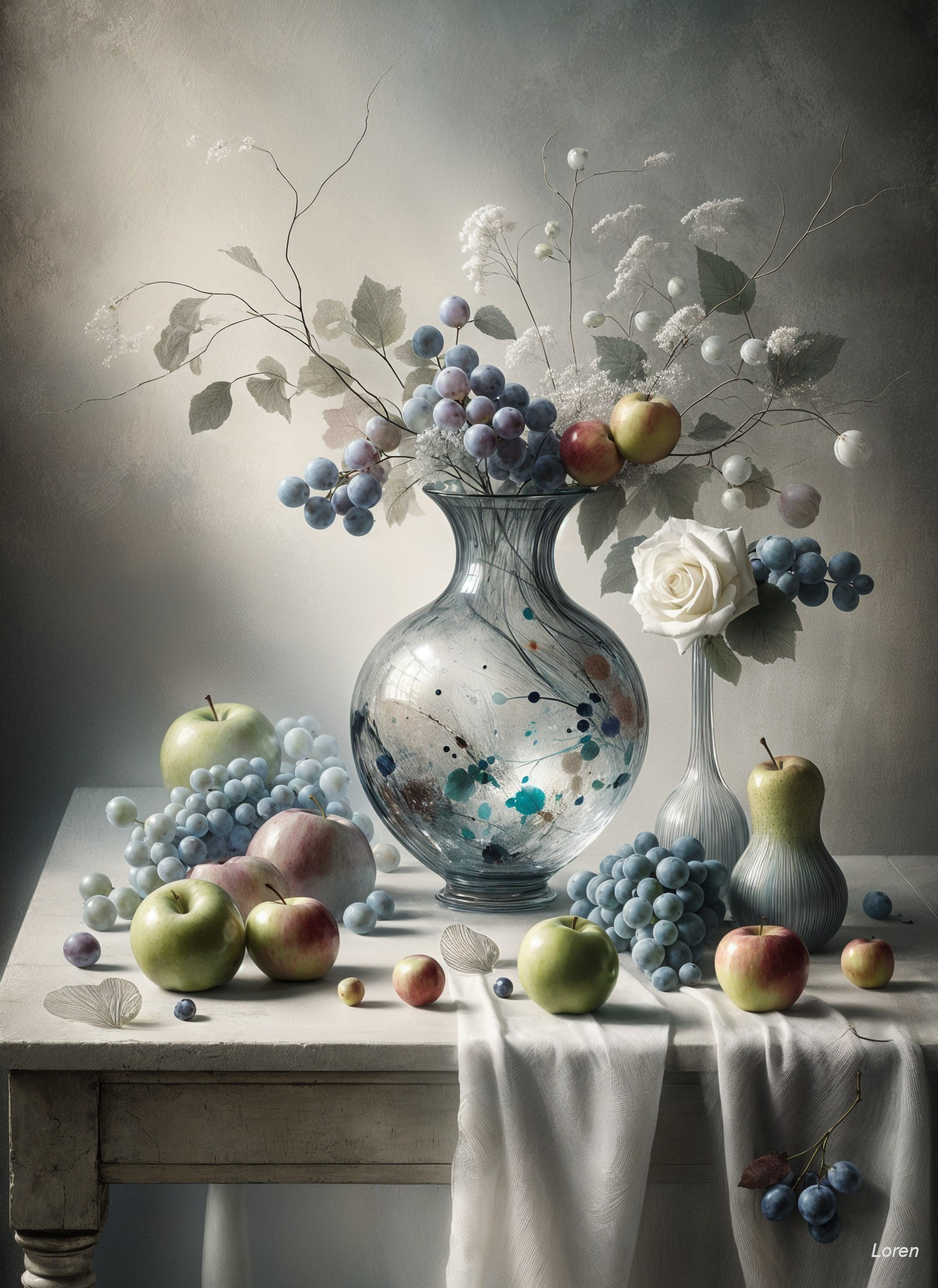 Still Life with Glass Vase and Fresh Fruits