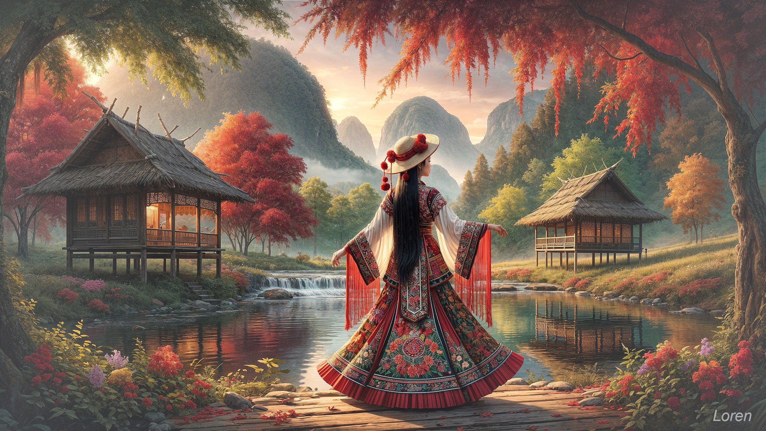 Serene Landscape with Woman by Tranquil River