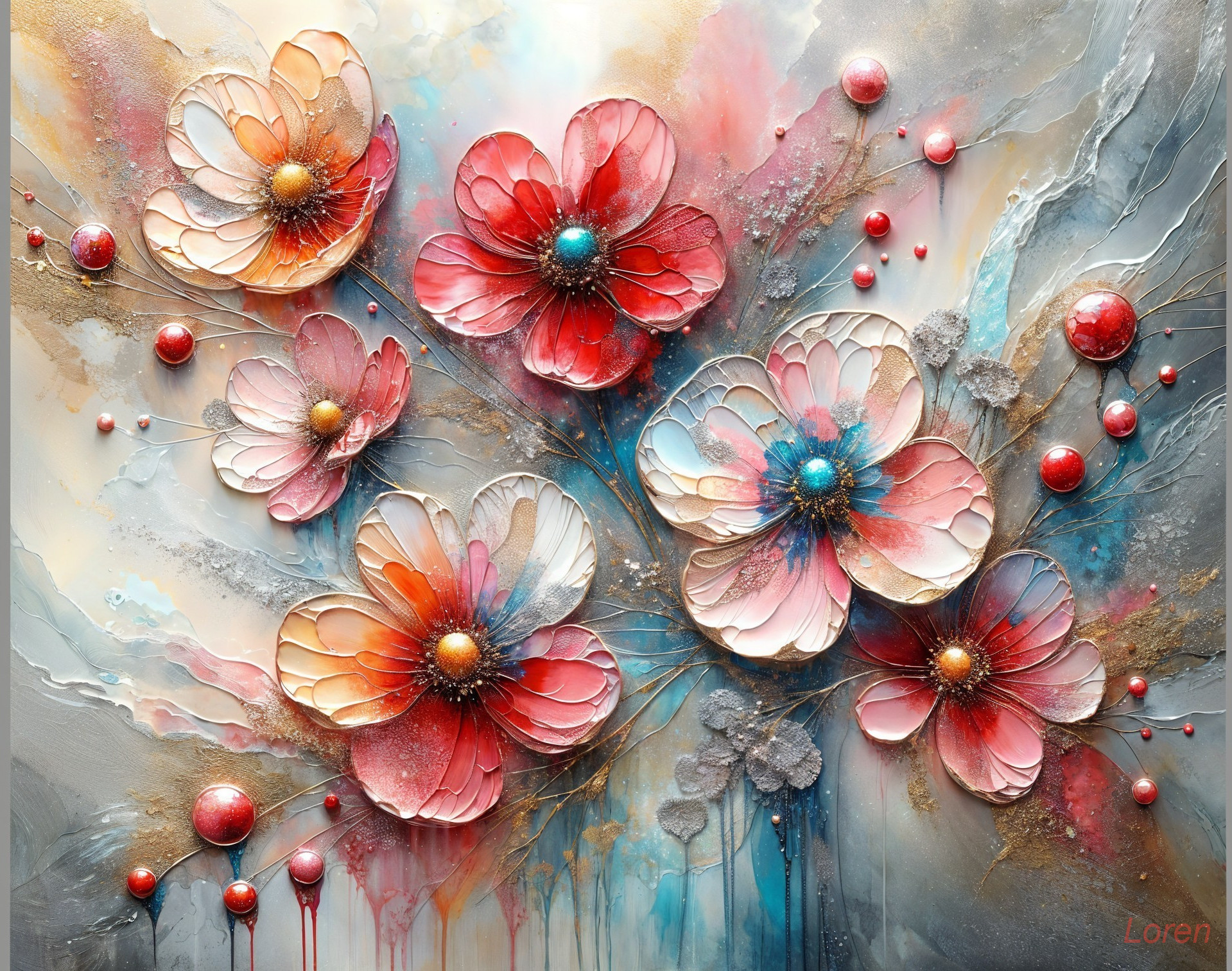 Vibrant Artwork of Colorful Flowers on Abstract Background