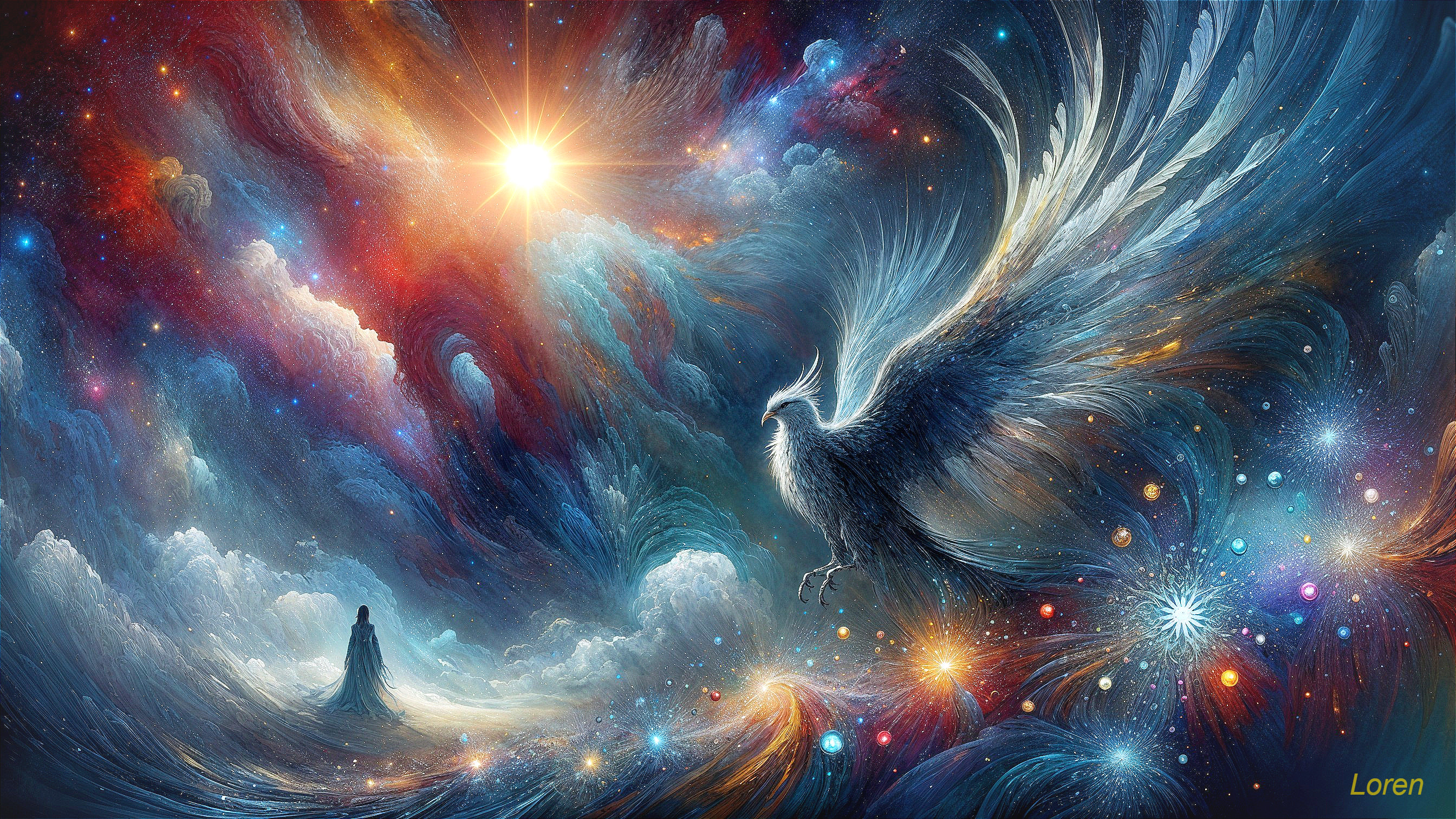 Phoenix Soaring in a Cosmic Landscape of Colors