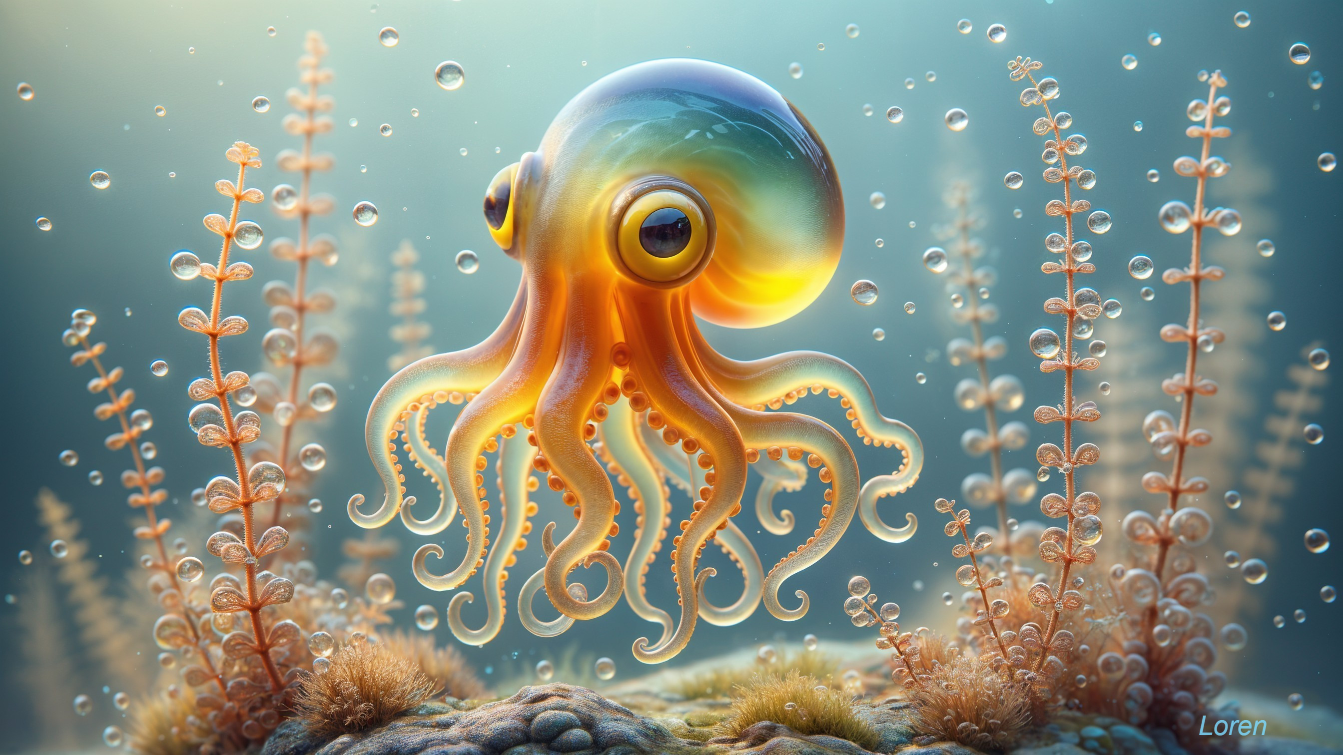 Vibrant Cartoonish Octopus in Colorful Underwater Scene