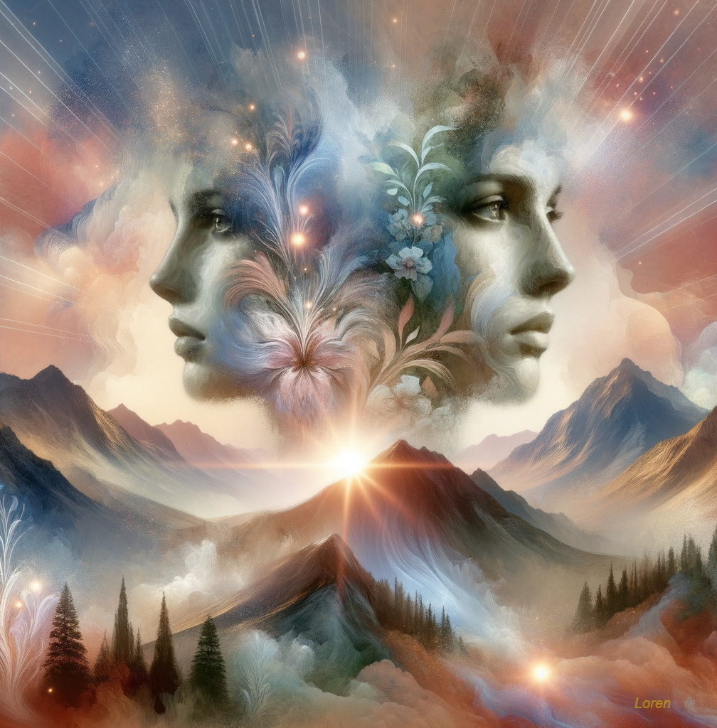 Surreal Landscape with Faces and Vibrant Colors