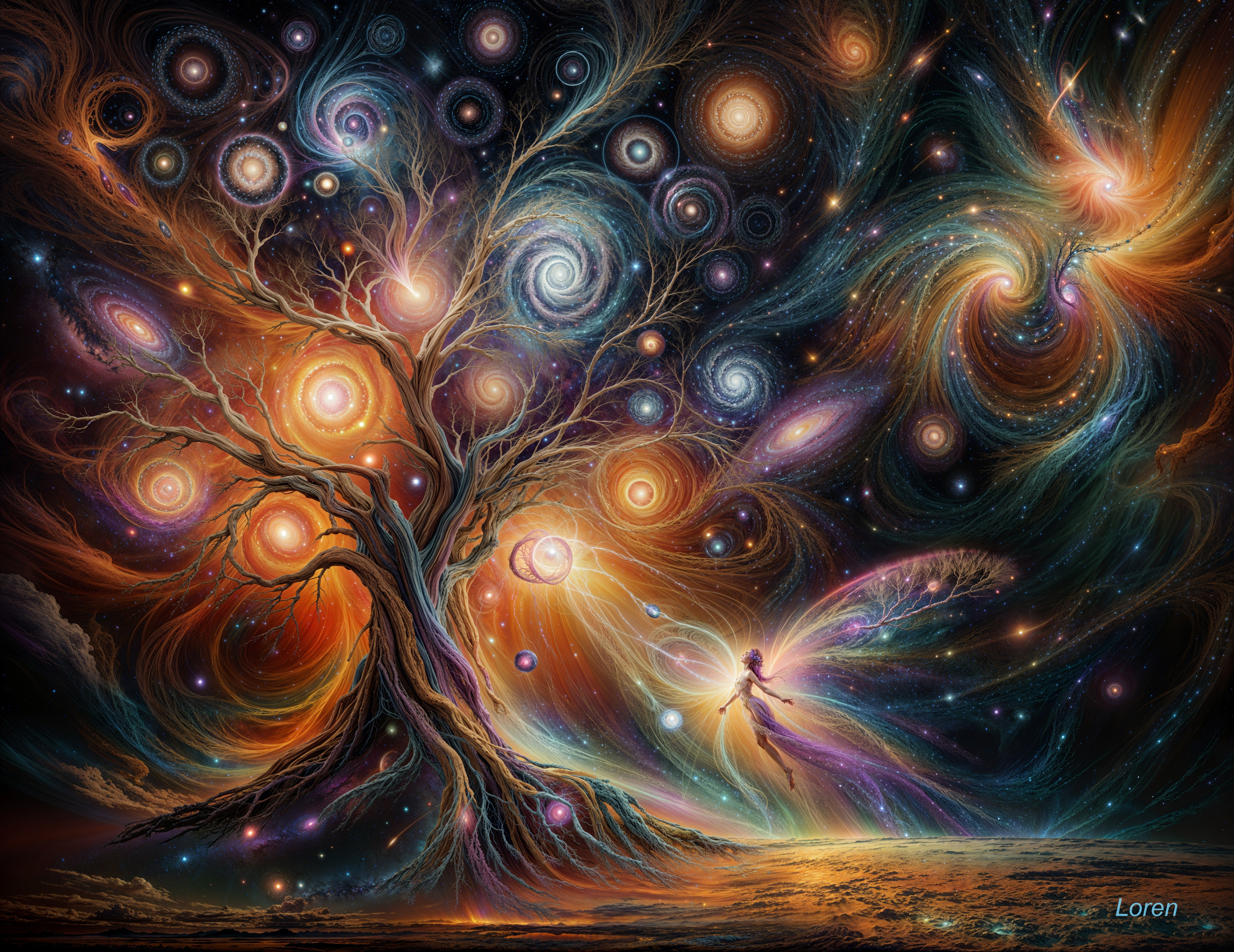 Mystical Tree and Fairy in a Cosmic Landscape