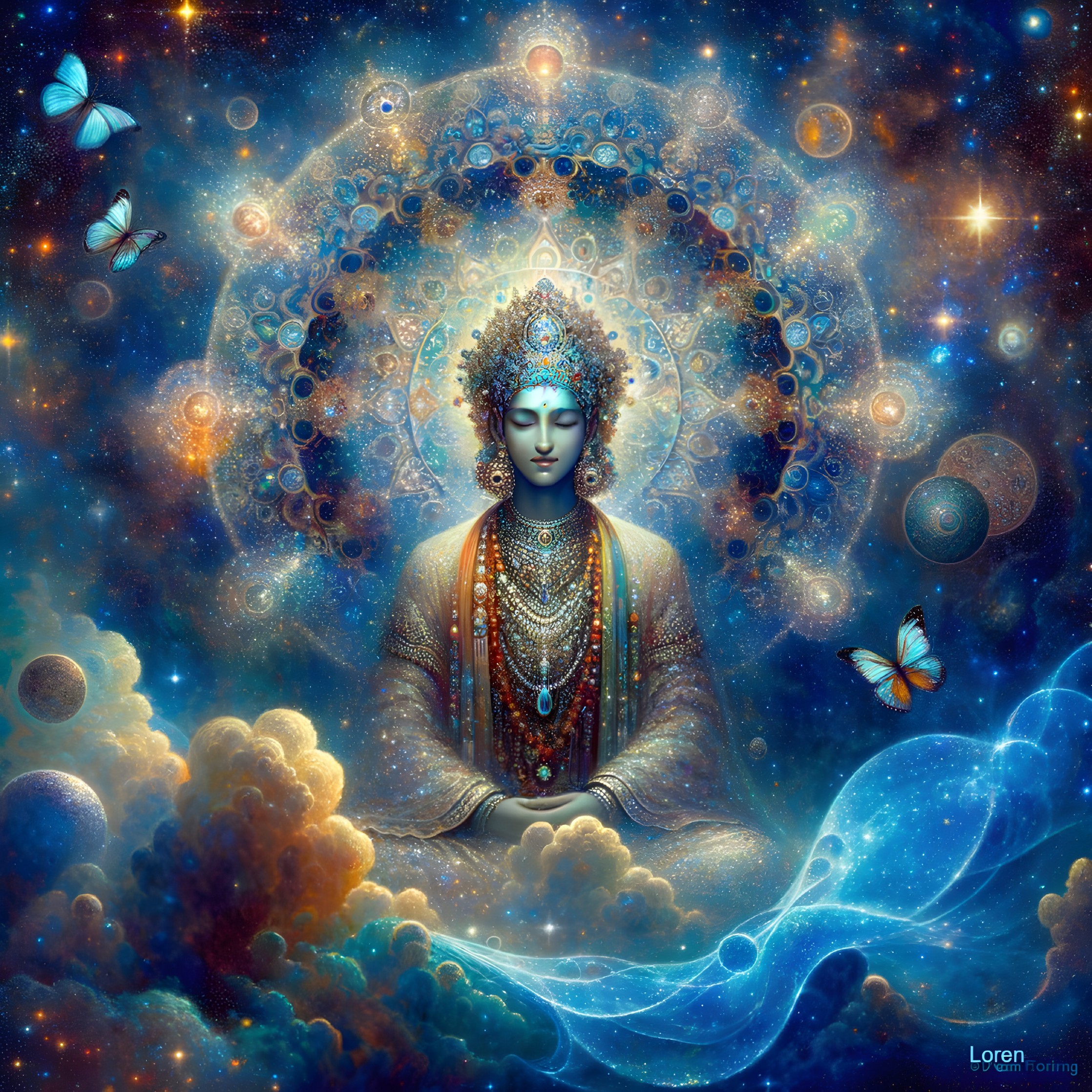Meditative Figure in Cosmic Tranquility and Light
