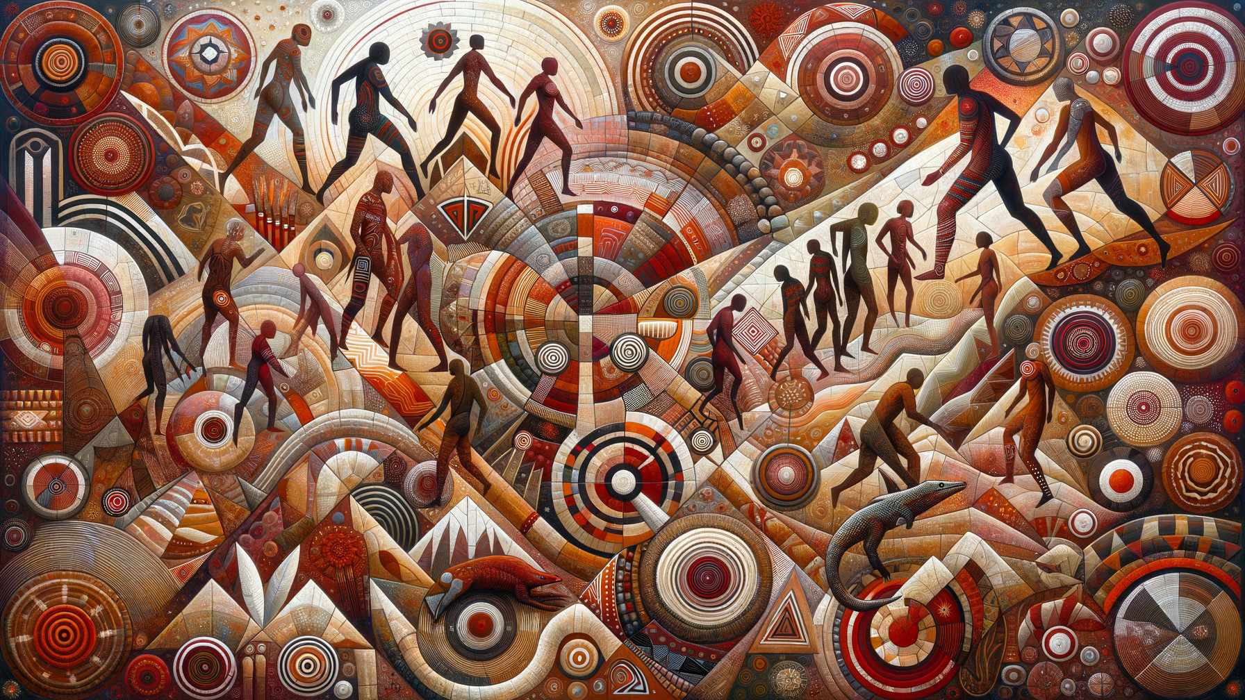 Vibrant Abstract Artwork with Human Figures in Motion