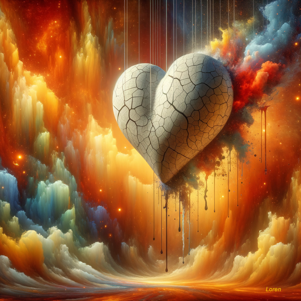 Cracked Heart in Vibrant Cosmic Atmosphere