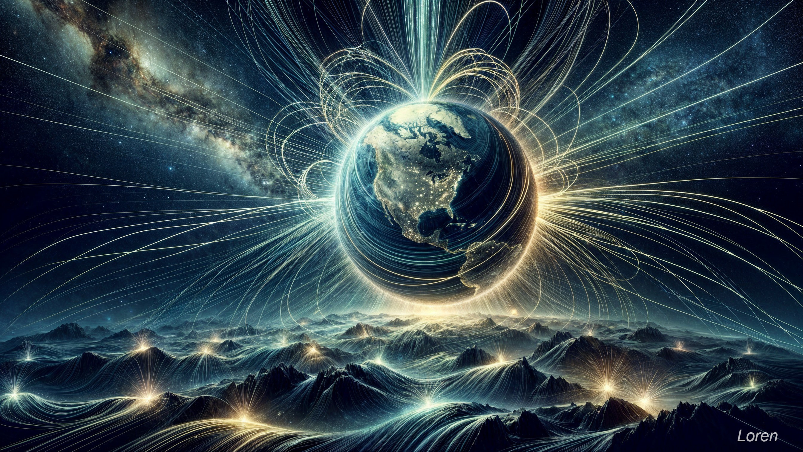 Abstract Earth with Energy Lines and Cosmic Background