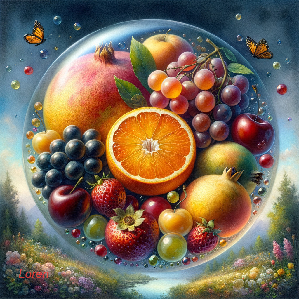 Colorful Fruit Arrangement in Translucent Sphere
