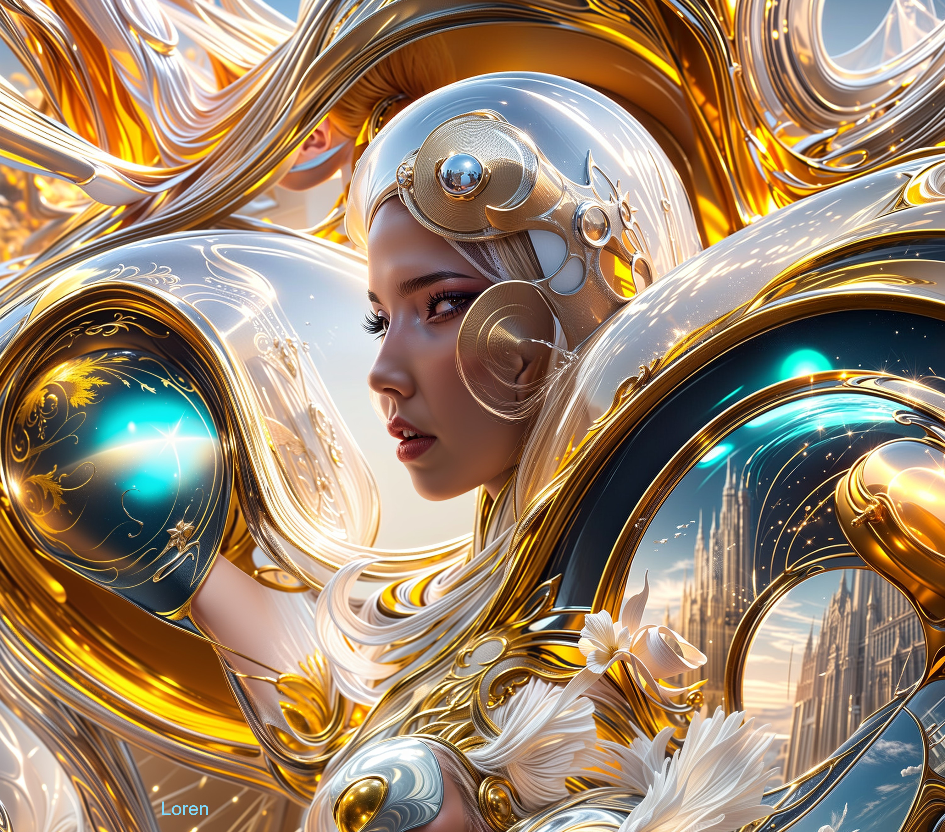 Futuristic Portrait of a Woman with Ornate Designs