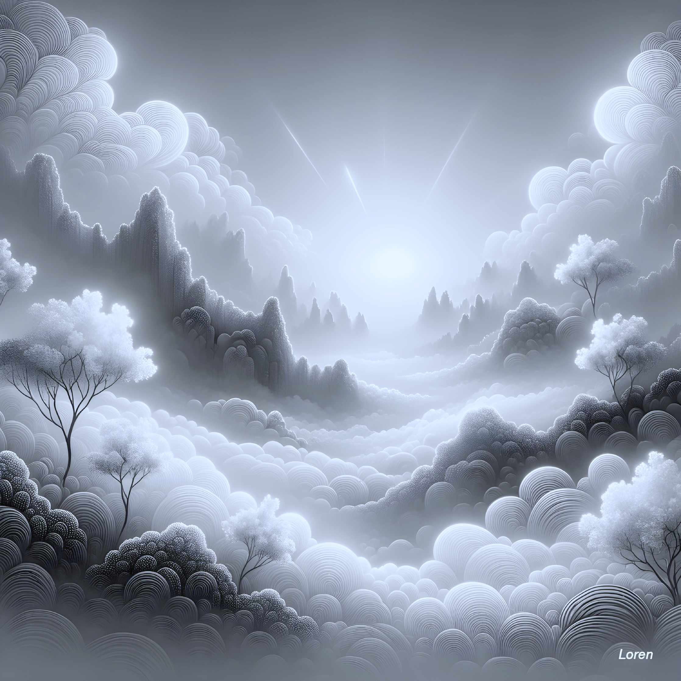 Serene Radiance: Monochromatic Landscape