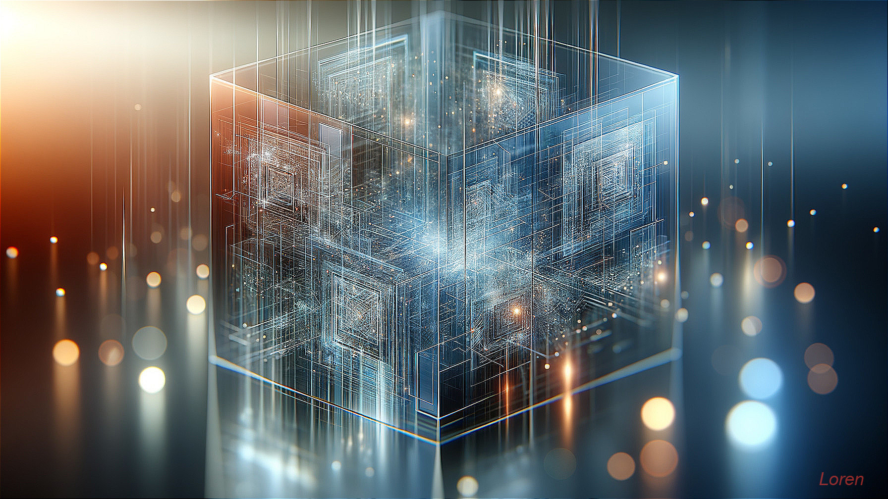 Futuristic Translucent Cube in Digital Environment