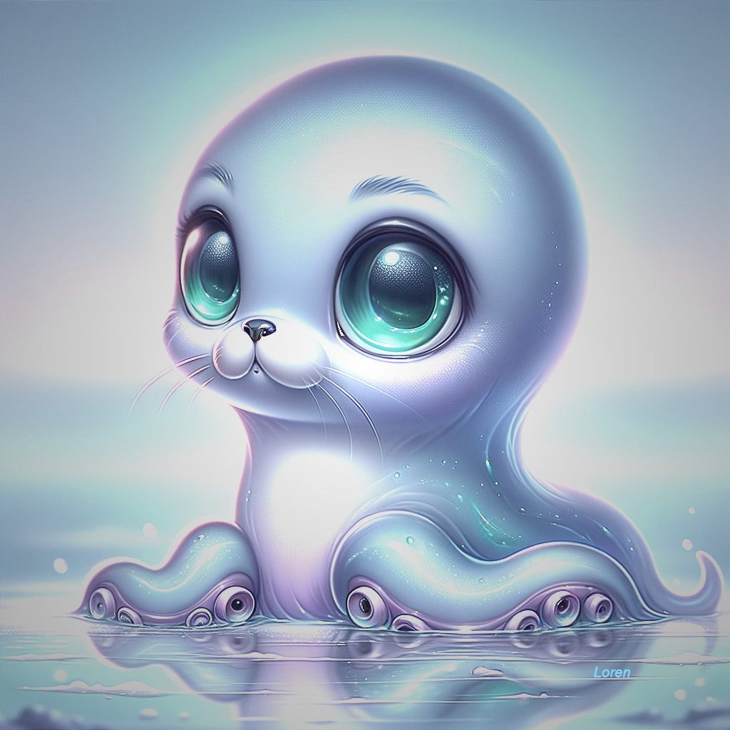 Stylized seal in a serene aquatic setting