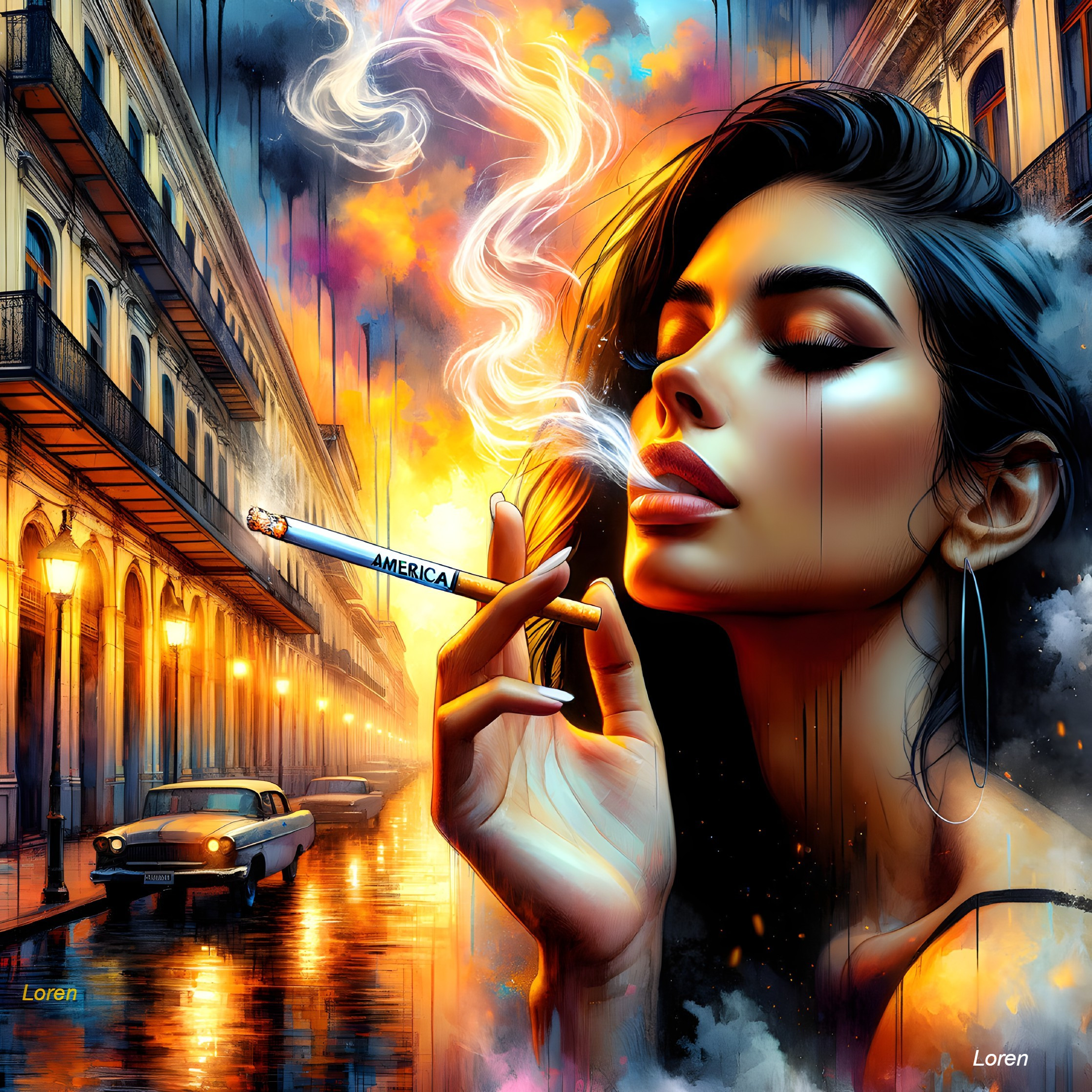 Woman with Dark Hair in Urban Night Scene