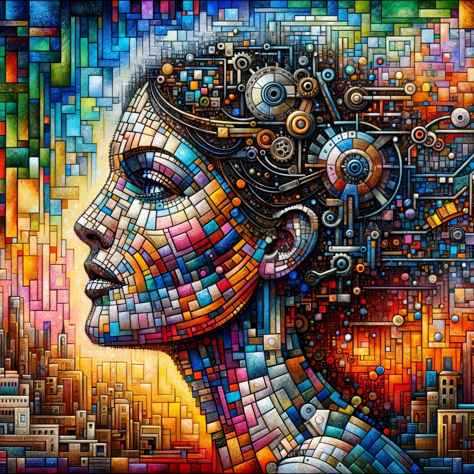 Abstract Portrait of a Woman with Geometric Shapes