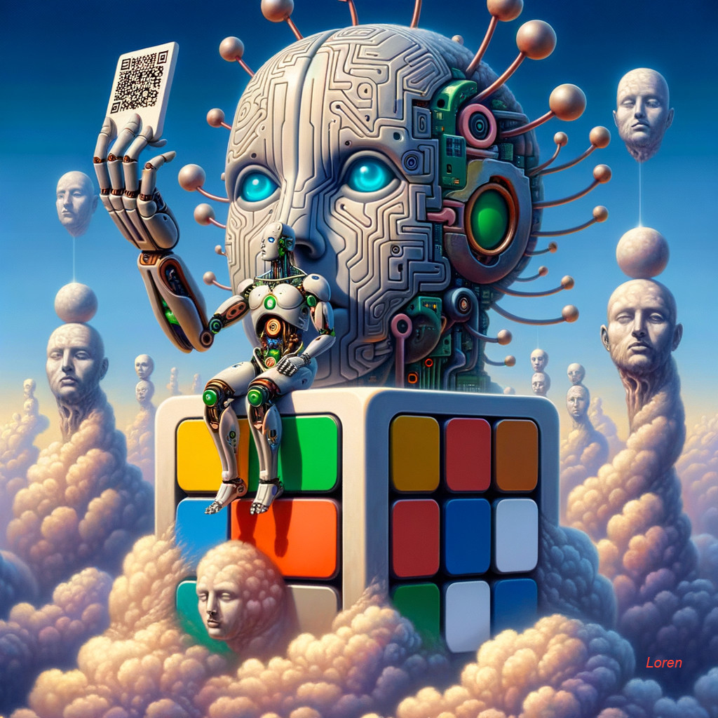 Surreal Landscape with Abstract Head and Robot Elements