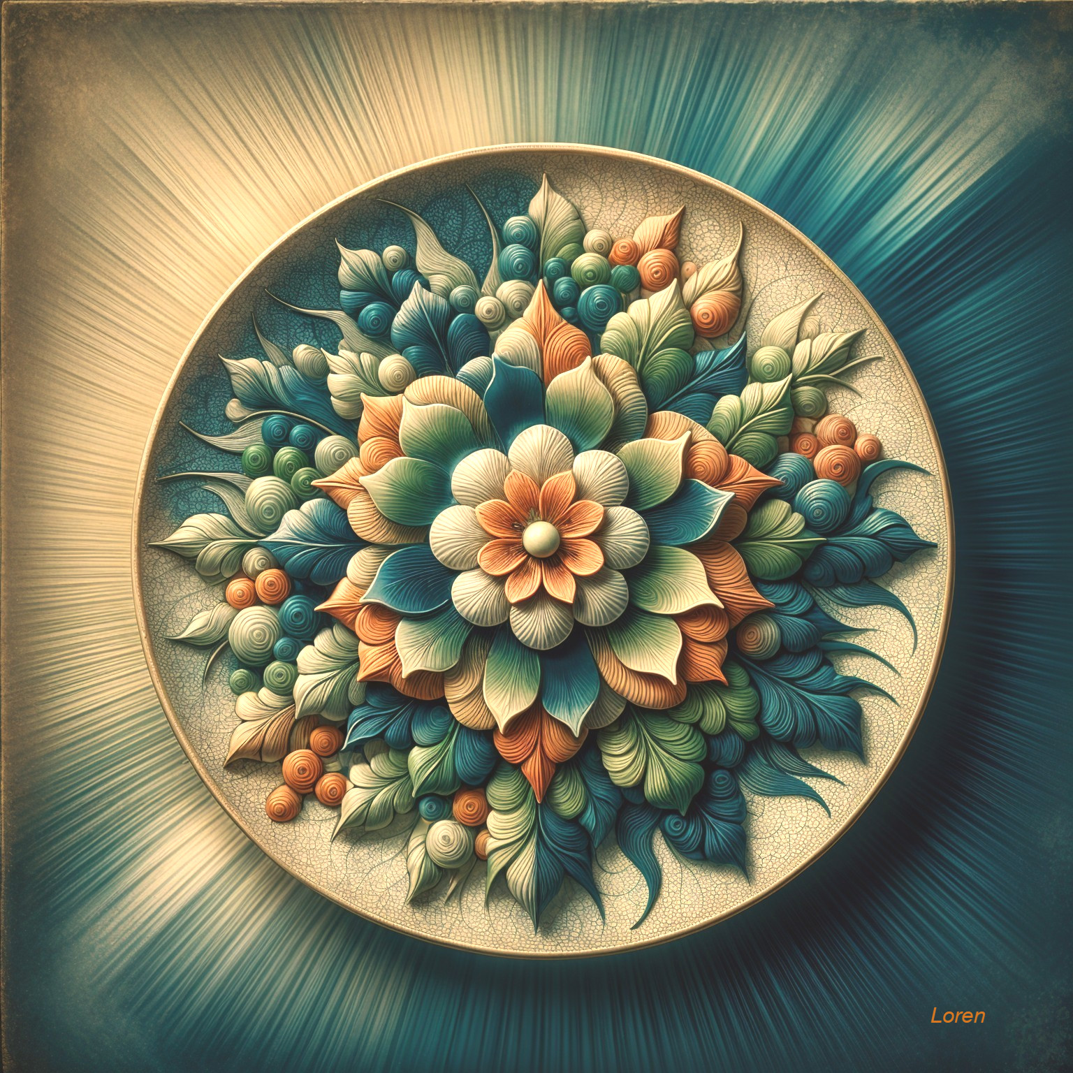 Intricate Circular Floral Design with Vibrant Colors