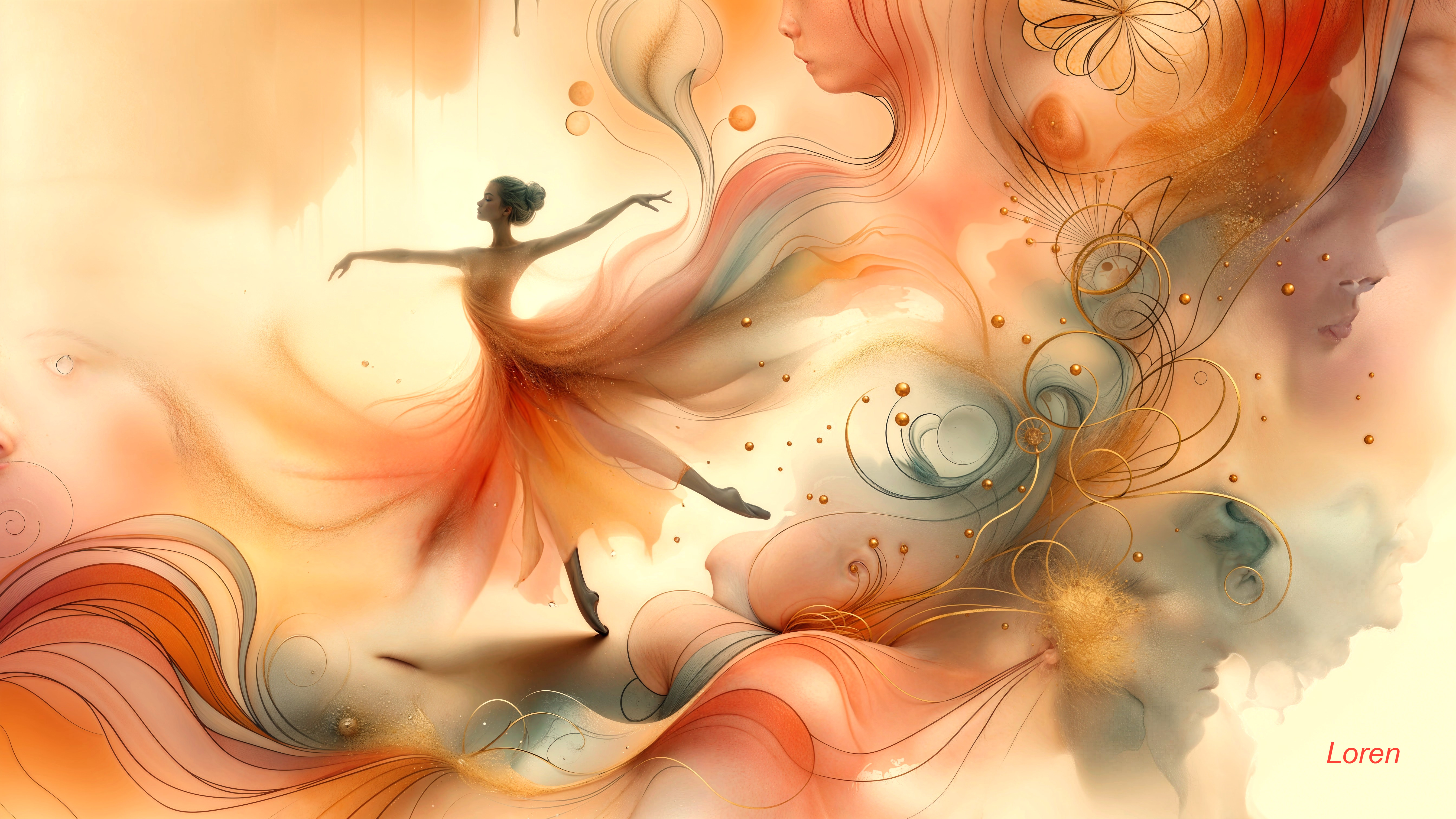 Ballet Dancer in Orange Dress with Abstract Background