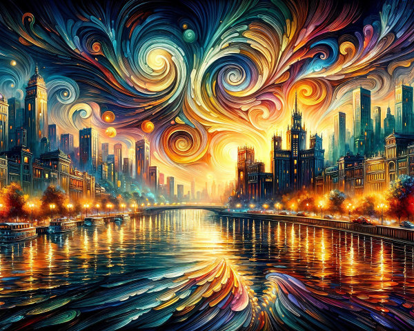Vibrant Cityscape with Colorful Patterns and Light