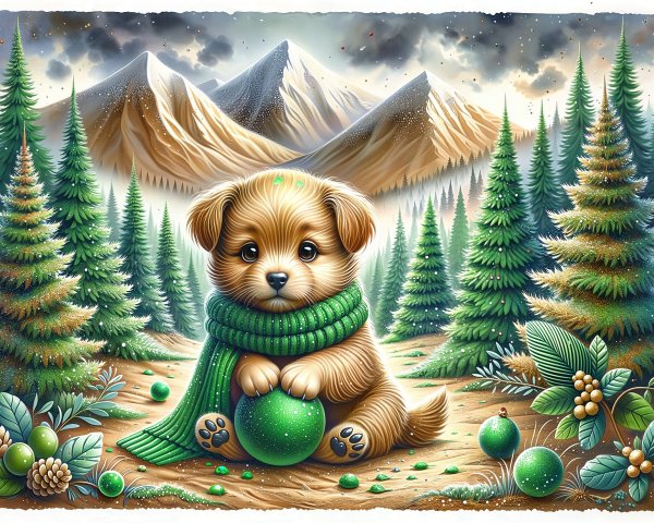 Cute Cartoon Golden Retriever Puppy in Forest Scene