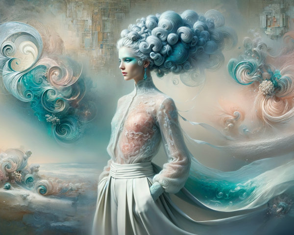 Surreal Ethereal Figure with Blue and White Hair