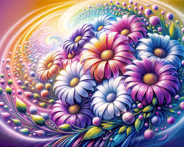 Vibrant Swirl Composition of Colorful Flowers