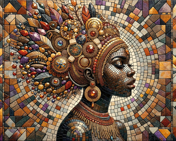 Mosaic Portrait of a Woman with Vibrant Colors