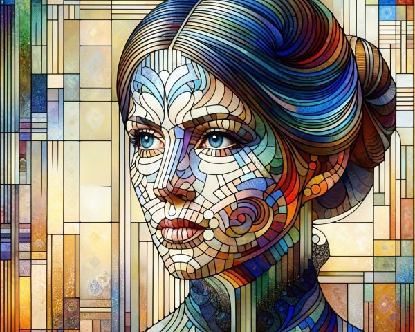 Stylized portrait of a woman in geometric patterns