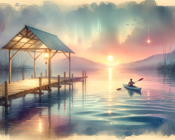 Serene Twilight Lakeside Scene with Rustic Pier