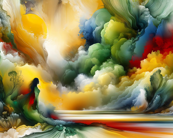 Vibrant Abstract Landscape with Swirling Clouds