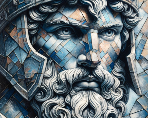 Stylized Warrior Portrait with Geometric Shapes