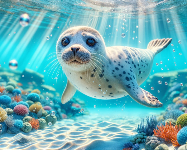 Playful Seal in Clear Ocean with Coral Reefs
