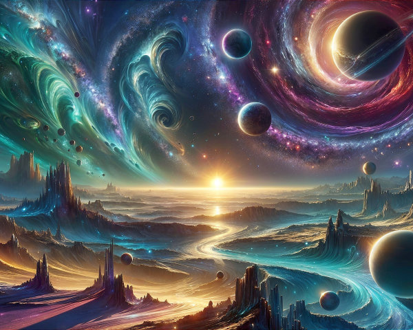 Vibrant Cosmic Landscape with Nebulae and Galaxies