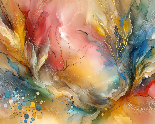 Vibrant Abstract Artwork with Swirling Colors and Shapes