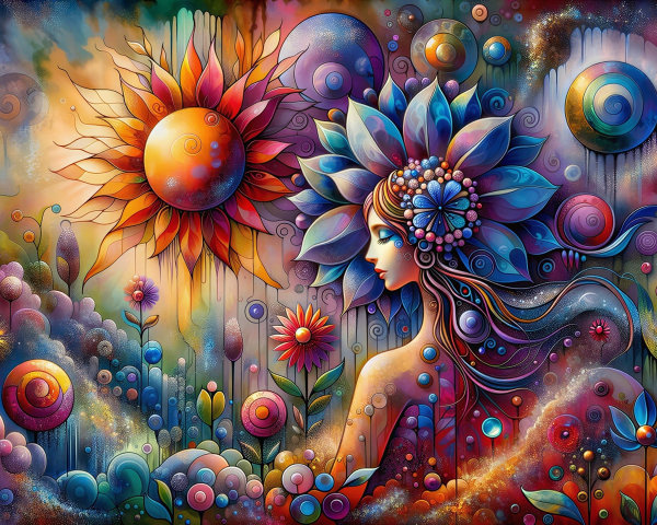 Fantasy Painting of a Goddess with Lotus Flowers