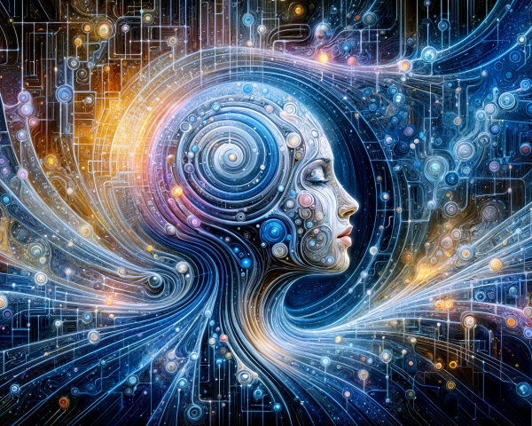 Surreal Abstract Human Profile with Energy Patterns