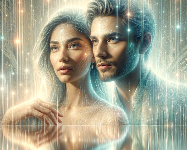Couple in Dreamlike Scene with Ethereal Lights