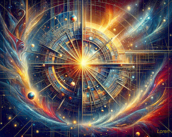 Vibrant Cosmic Scene with Sun and Geometric Patterns