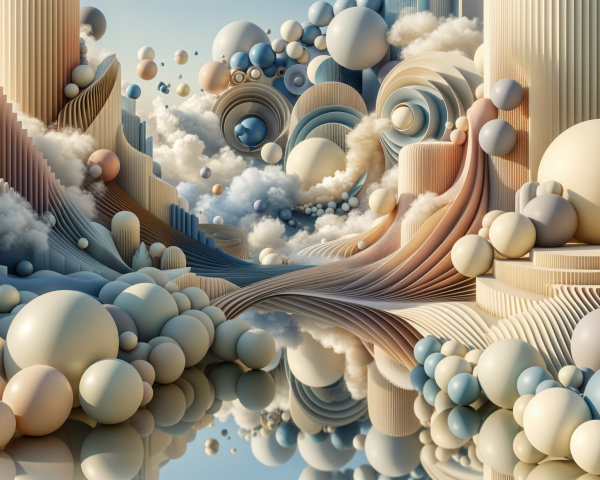 Abstract Landscape with Pastel Colors and Curved Forms