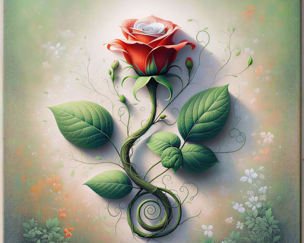 Mixed Media Art of a Red Rose with Pastel Background