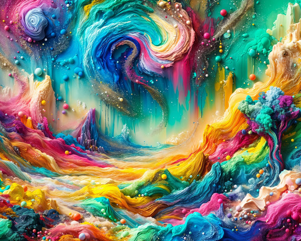 Vibrant Abstract Landscape with Swirling Colors and Textures