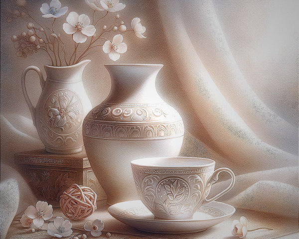 Elegant Porcelain Still Life with Floral Accents